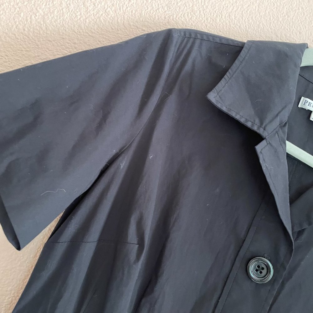 PENDLETON BLACK COTTON BLEND BELTED, COLLARED, V-NECK BUTTON-DOWN S/S SHIRTDRESS - Picture 7 of 8
